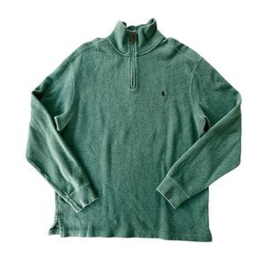 Polo Ralph Lauren Men L Sweater 1/4 Zip Pullover Long Sleeve Green Mock Neck
